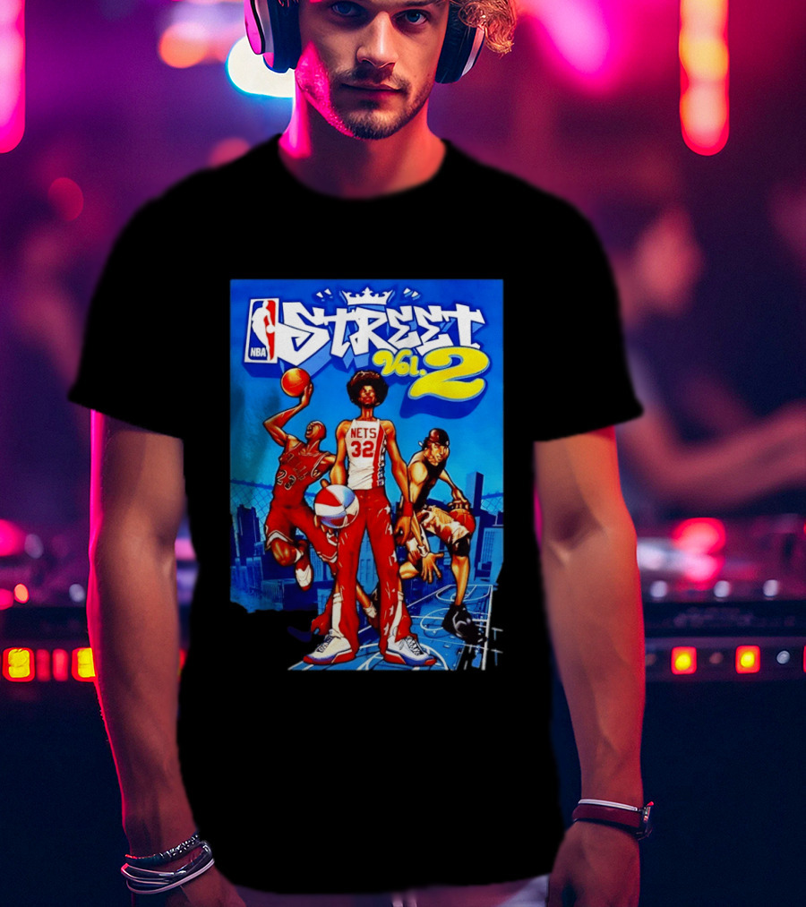 NBA Street Vol 2 Nets 32 Cartoon Players Basketball Game T-Shirt