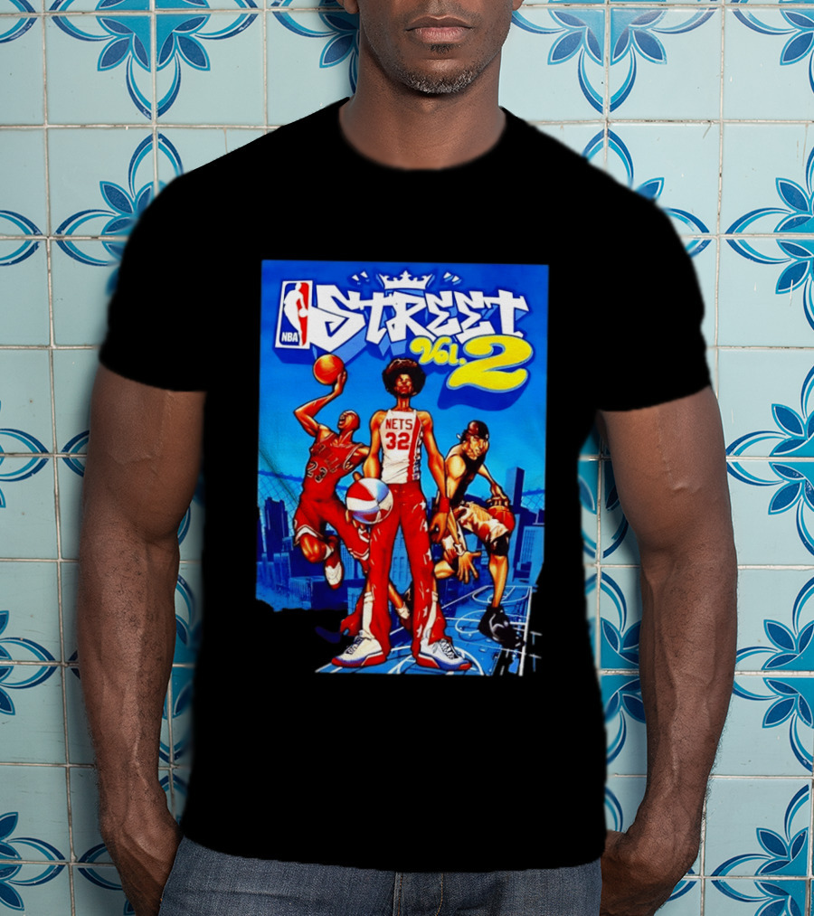 NBA Street Vol 2 Nets 32 Cartoon Players Basketball Game T-Shirt
