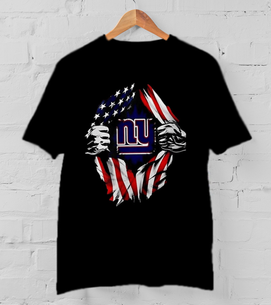 New York Giants American Flag Rip Super Man X Skull Cap Backwards T-Shirt