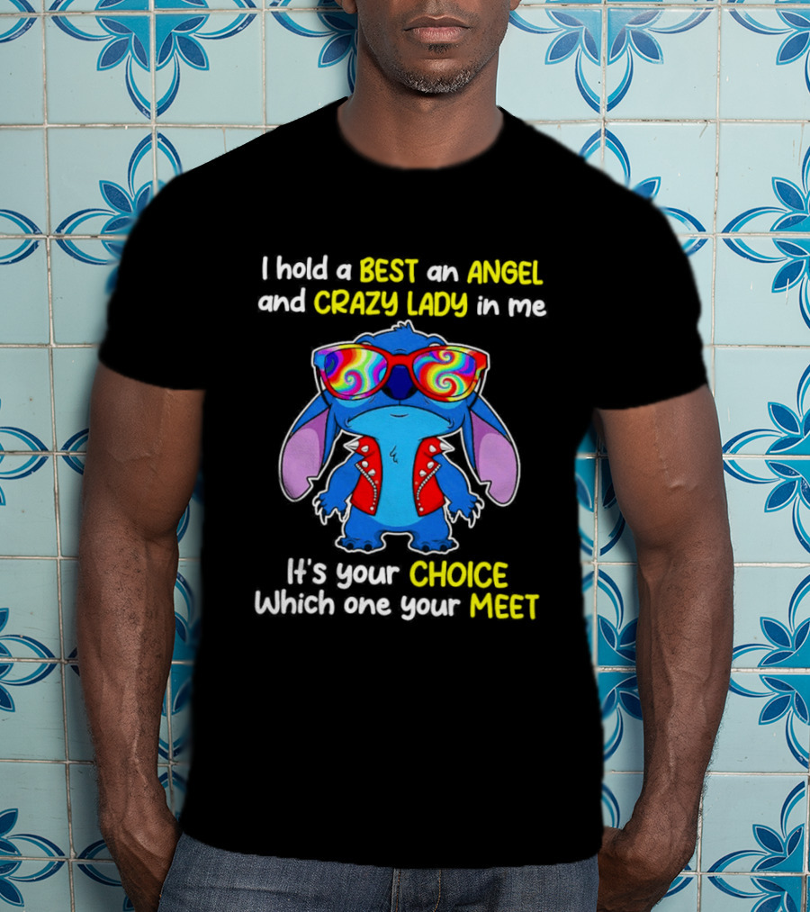 Stitch Disney Best Angel Crazy Lady Choice Meet T-Shirt