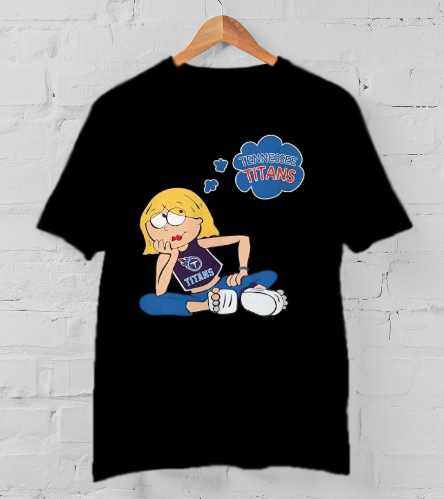 Tennessee Titans Blonde Cartoon Girl Sitting Thinking Thought Bubble Titans T-Shirt