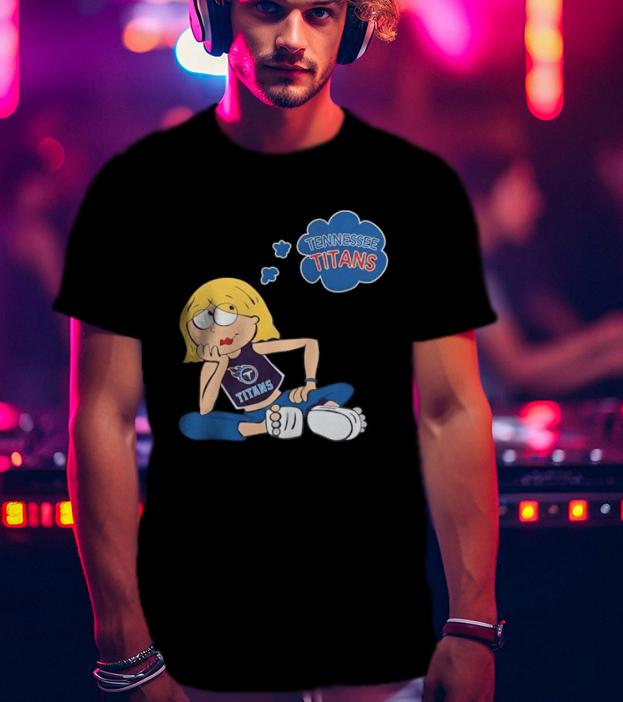 Tennessee Titans Blonde Cartoon Girl Sitting Thinking Thought Bubble Titans T-Shirt