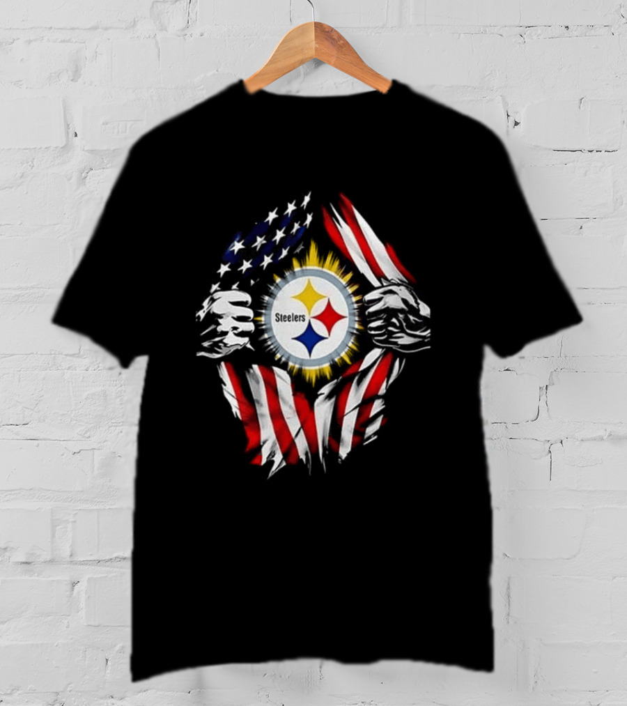 Pittsburgh Steelers Superman Skull Cap USA Flag T-Shirt