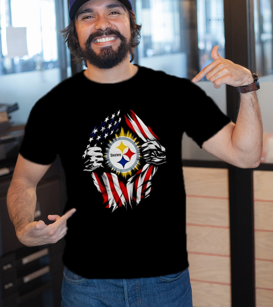 Pittsburgh Steelers Superman Skull Cap USA Flag T-Shirt