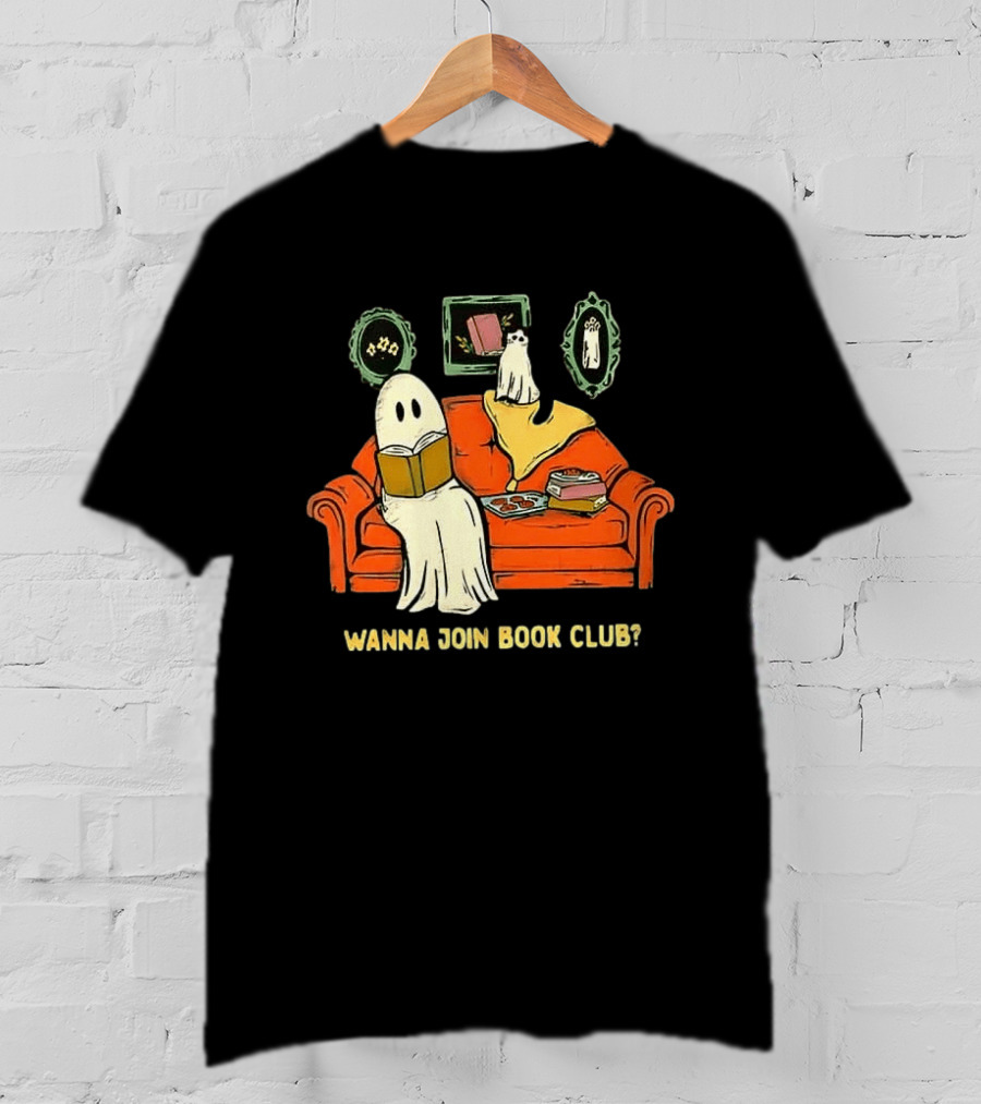 Wanna Join Book Club Ghost Cat Spooky Halloween Cookies T-Shirt