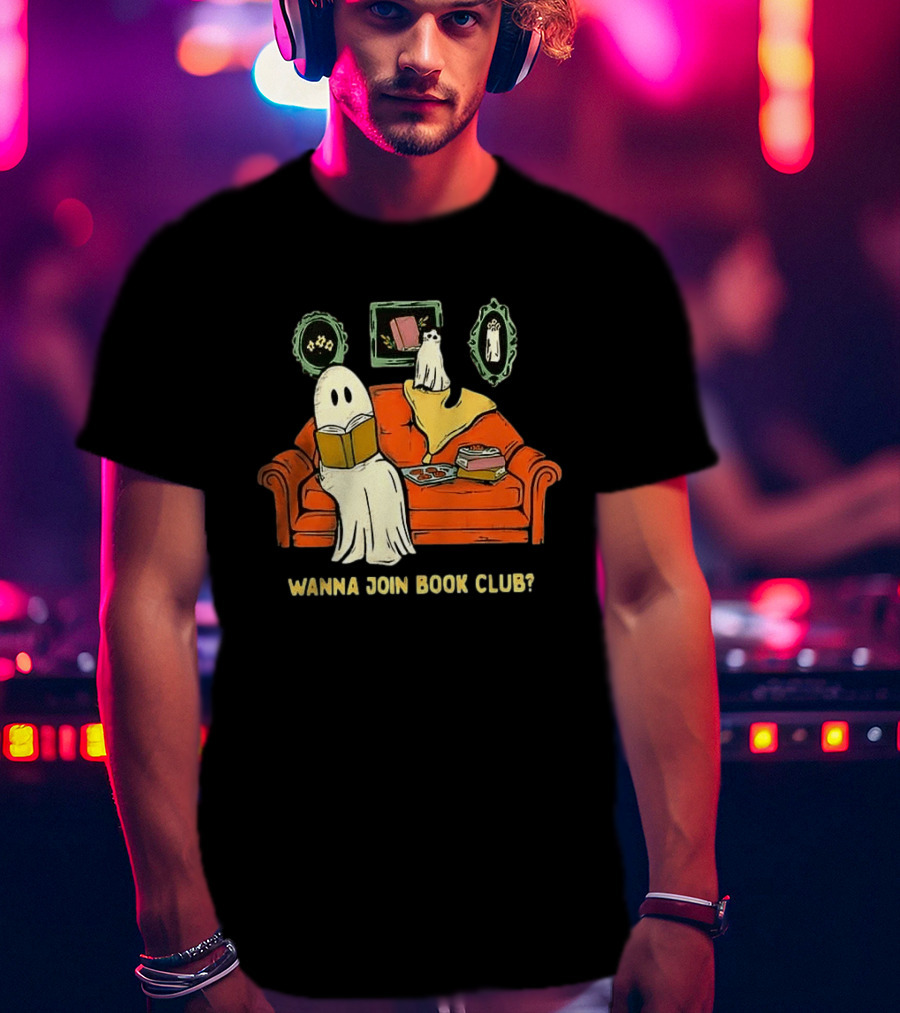 Wanna Join Book Club Ghost Cat Spooky Halloween Cookies T-Shirt
