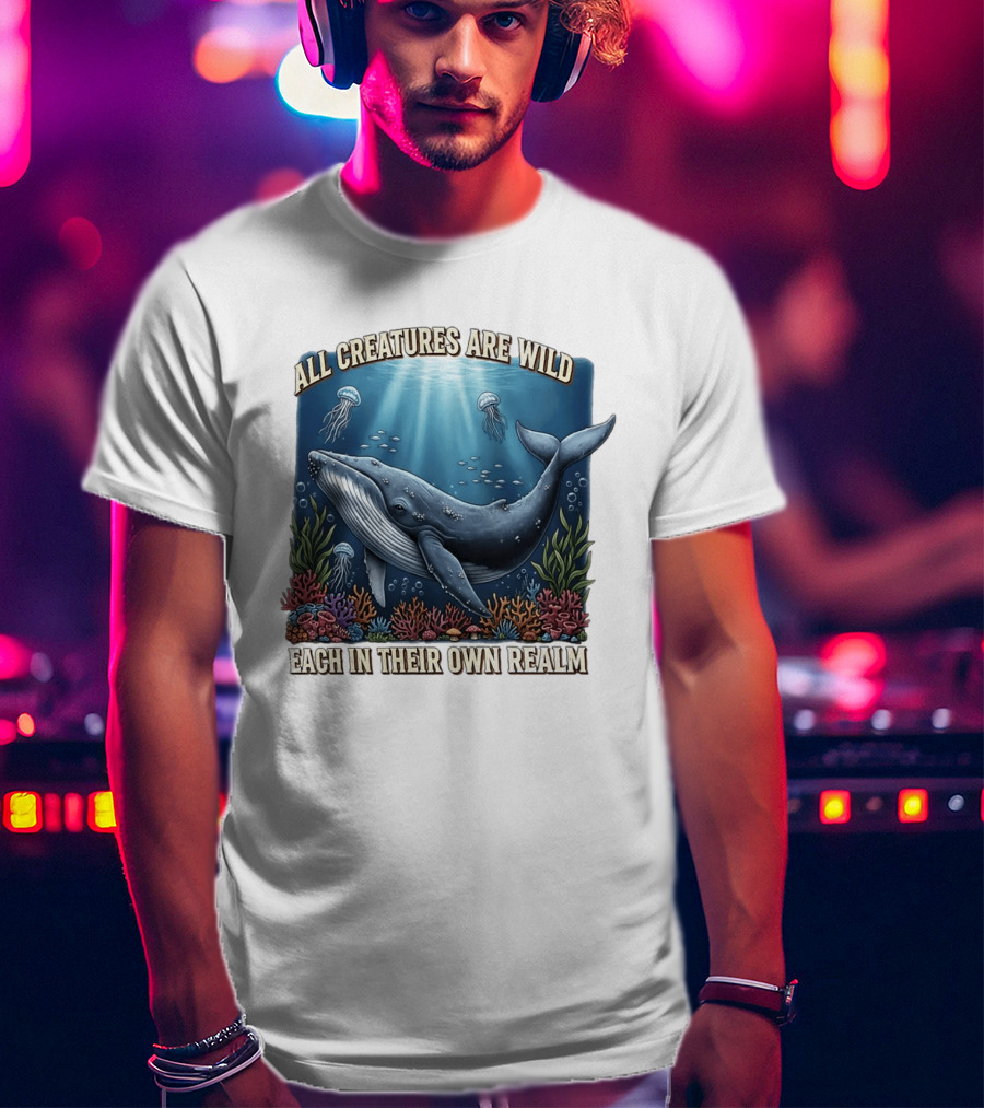 All Creatures Are Wild Humpback Whale Ocean Coral Reef Jellyfish Realm T-Shirt