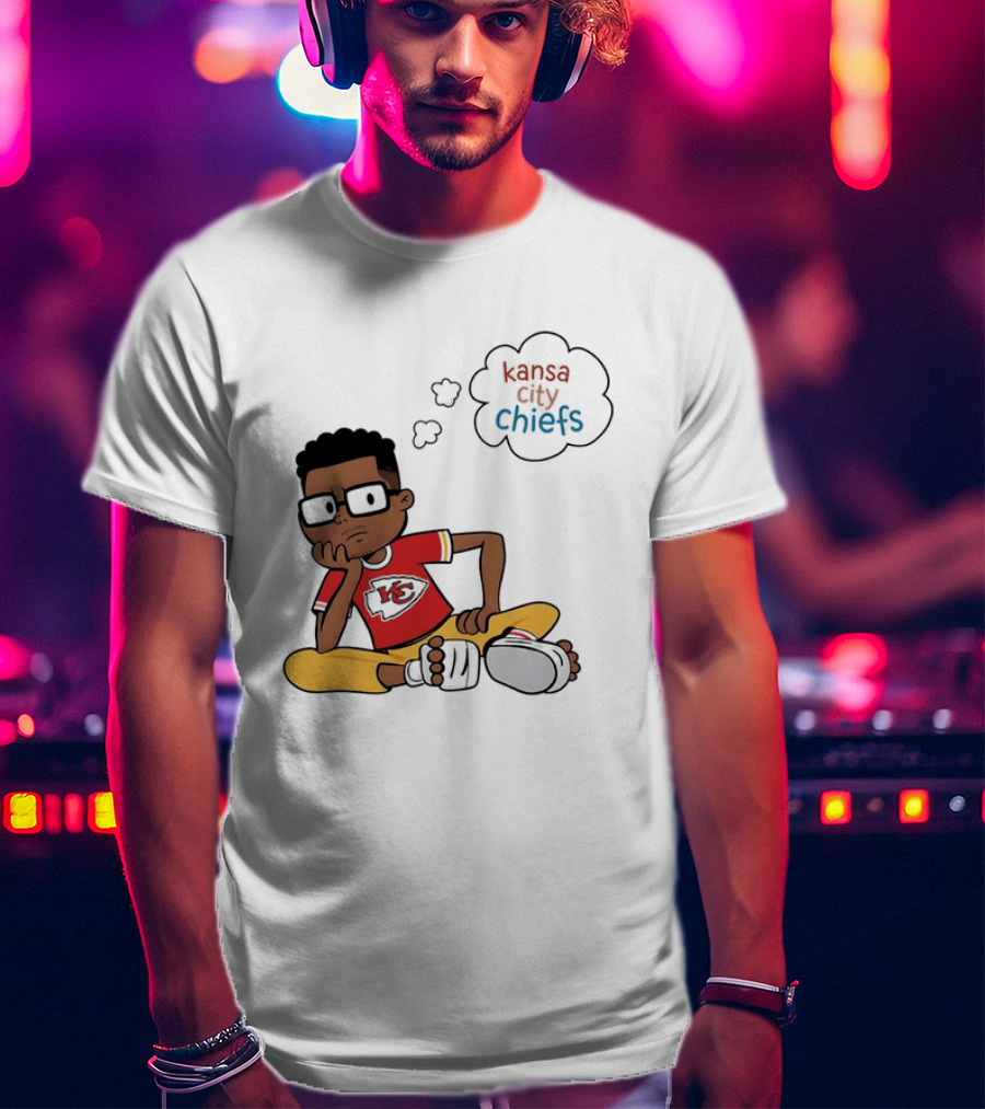 Kansas City Chiefs Cartoon Boy Thought Bubble Sitting With KC T-Shirt