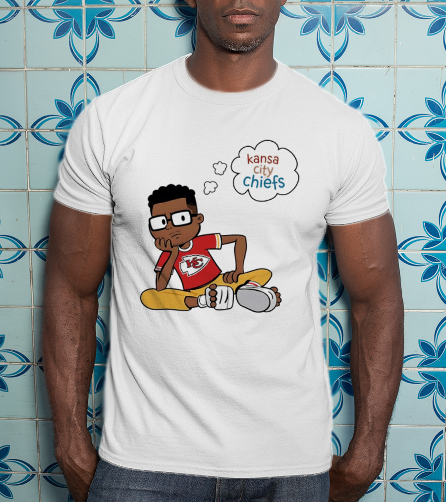 Kansas City Chiefs Cartoon Boy Thought Bubble Sitting With KC T-Shirt
