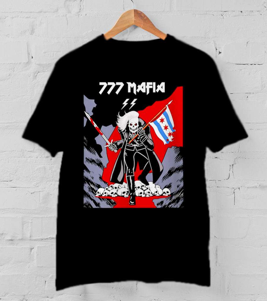 777 Mafia Chicago Flag Skeleton Skull T-Shirt
