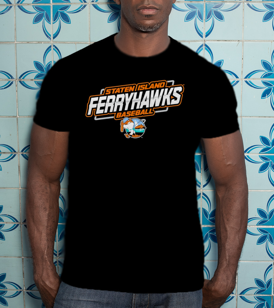 Staten Island Ferryhawks Baseball Cartoon Bird Player T-Shirt