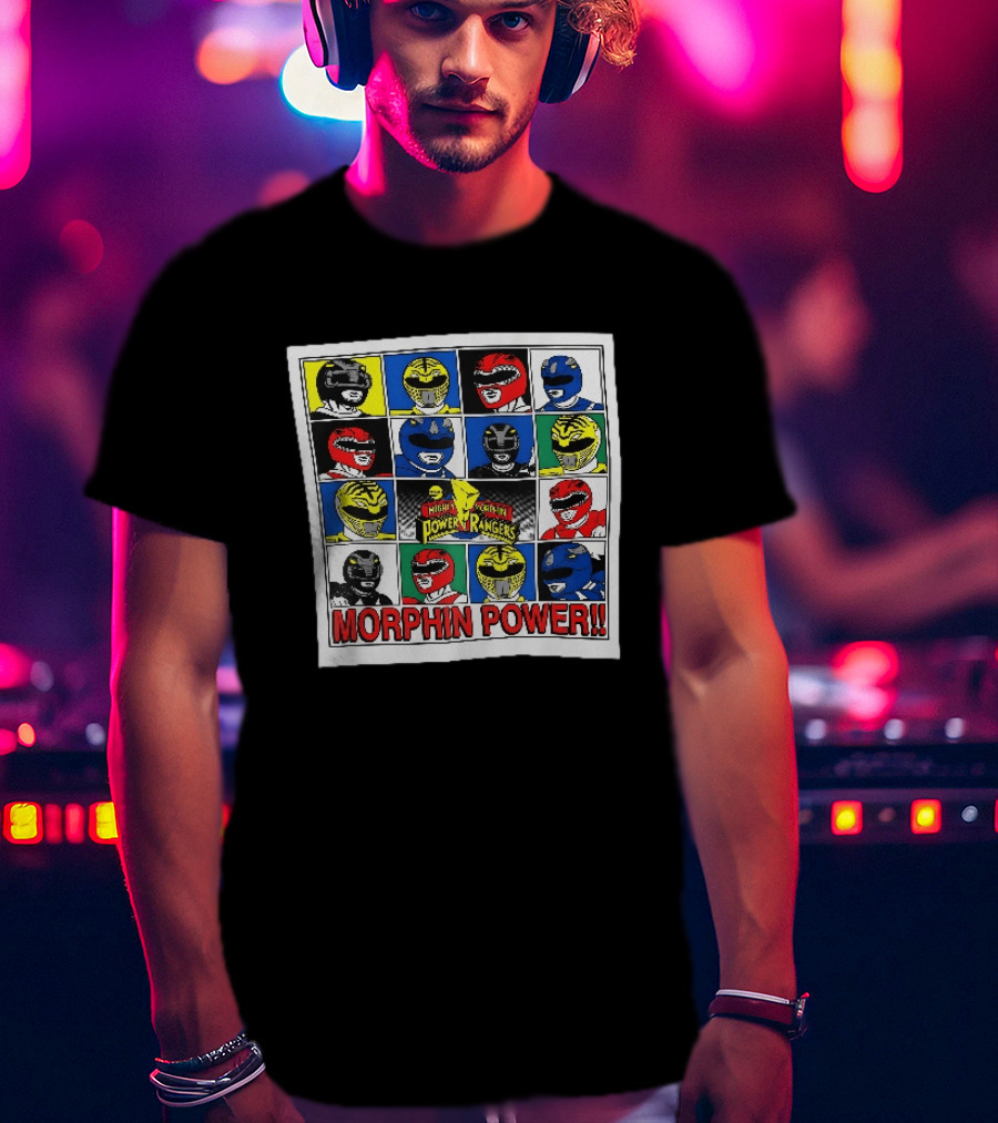 Mighty Morphin Power Rangers Morphin Power Ranger Helmets Visual Grid T-Shirt