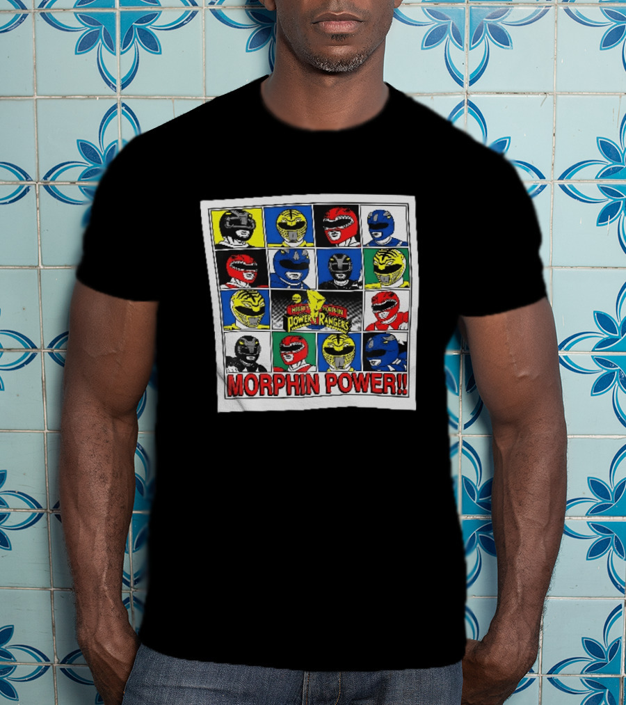 Mighty Morphin Power Rangers Morphin Power Ranger Helmets Visual Grid T-Shirt