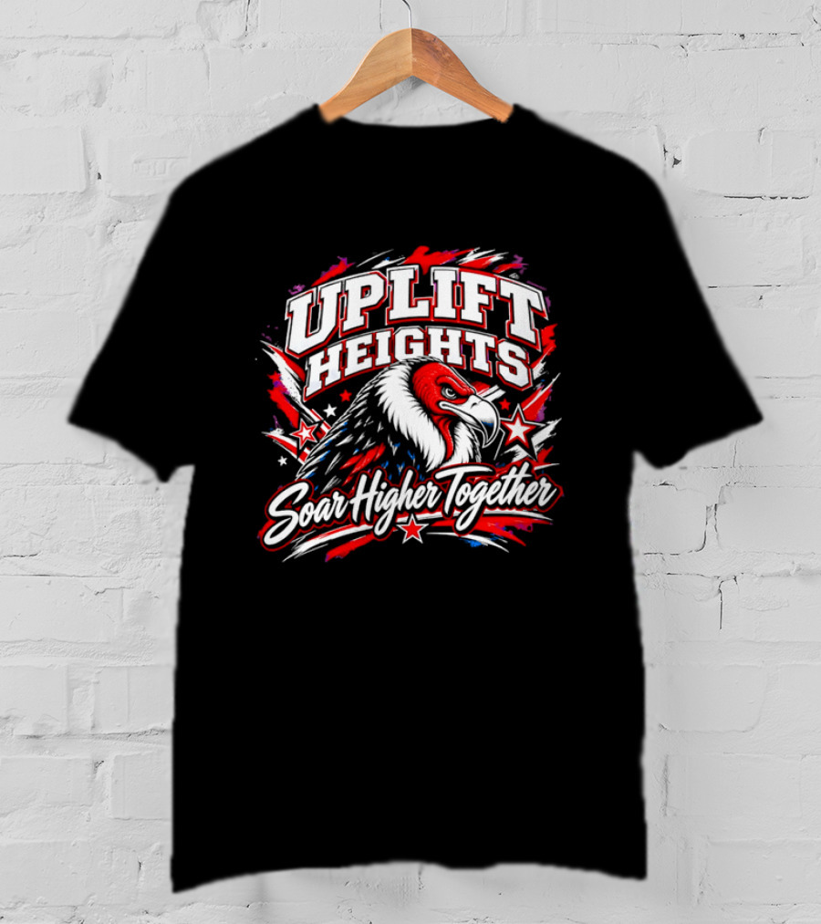 Uplift Heights Soar Higher Together Vulture Head Red Face Stars T-Shirt