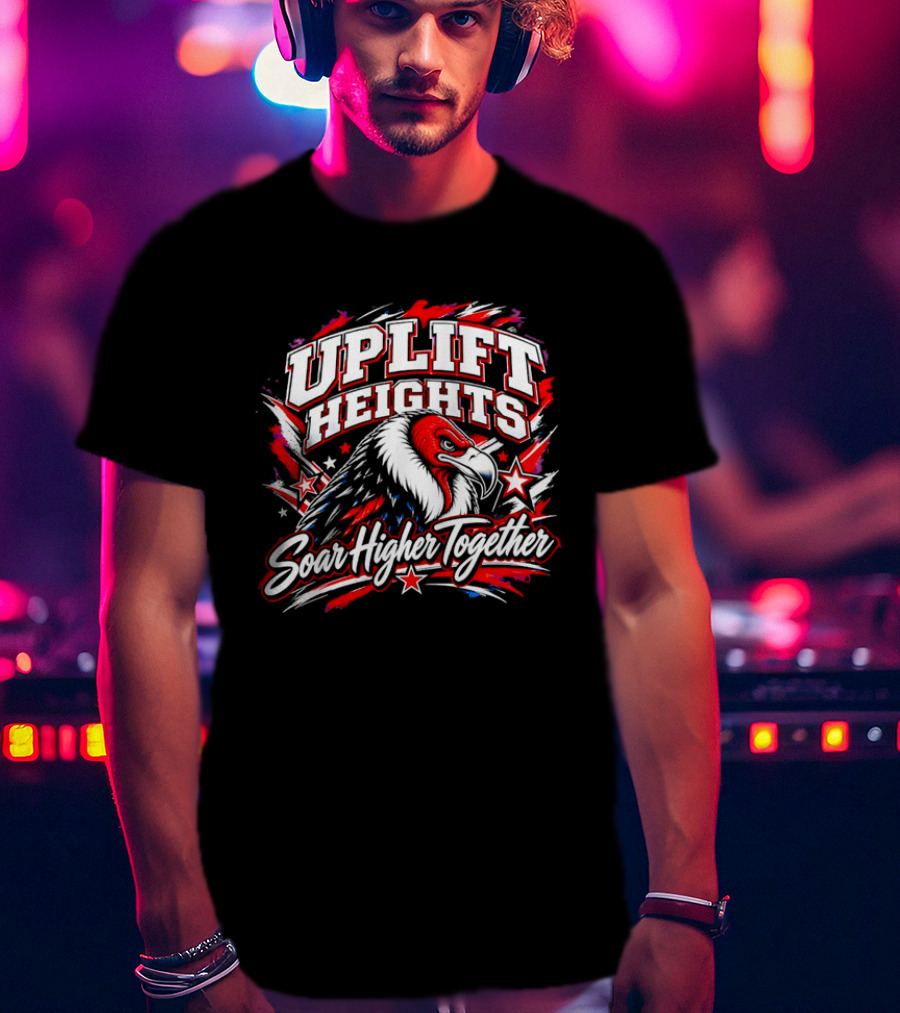 Uplift Heights Soar Higher Together Vulture Head Red Face Stars T-Shirt