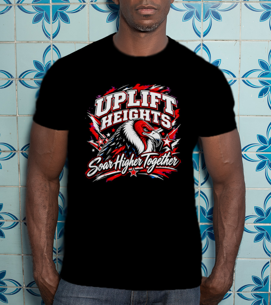 Uplift Heights Soar Higher Together Vulture Head Red Face Stars T-Shirt