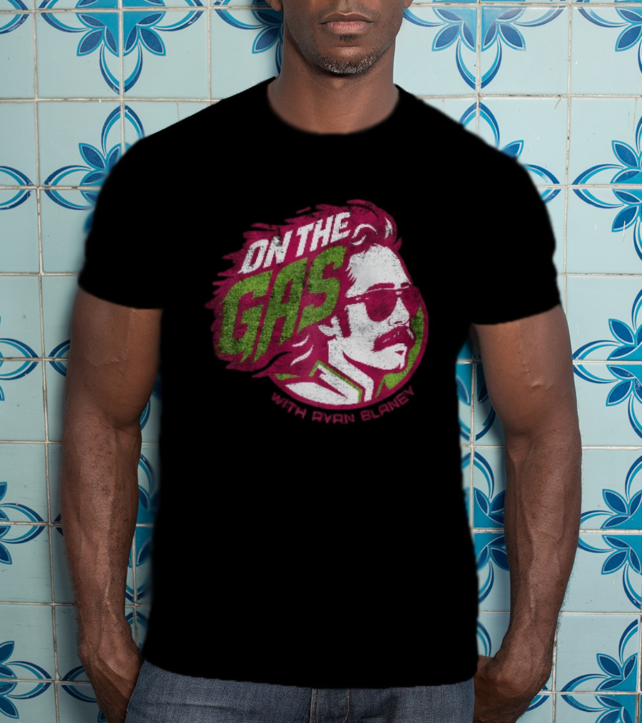 On The Gas With Ryan Blaney Racing Style Retro Hair Sunglasses T-Shirt