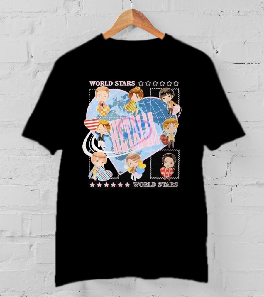 Hot Topic Hetalia Chibi World Stars Characters With Hearts T-Shirt