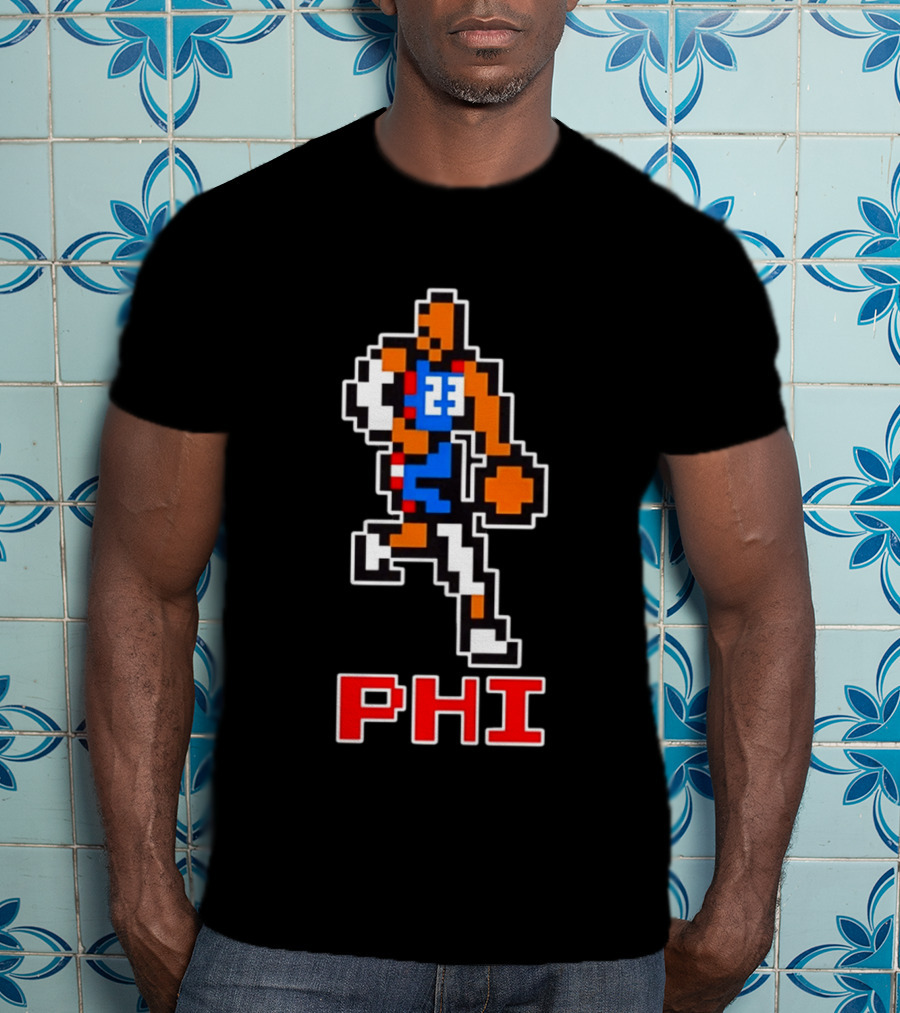 Philadelphia 76ers Phi 8 Bit Pixel Basketball Player 23 Dribbling T-Shirt