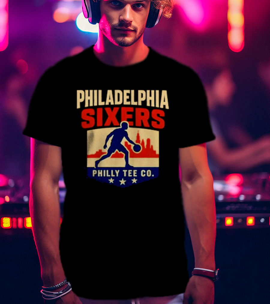 Philadelphia Sixers Dribble Philly Co Retro Skyline T-Shirt