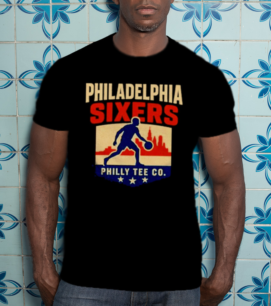 Philadelphia Sixers Dribble Philly Co Retro Skyline T-Shirt