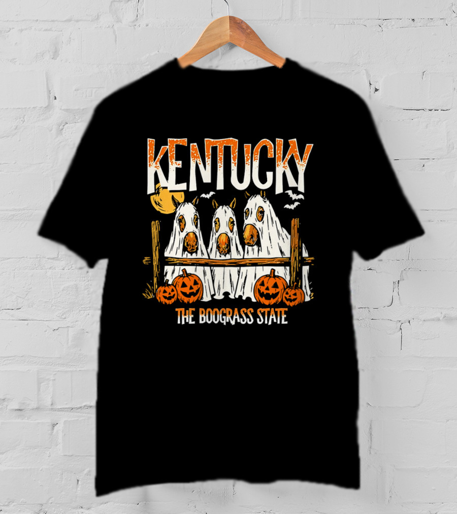 Kentucky Halloween Ghost Horses Pumpkin Boograss State T-Shirt