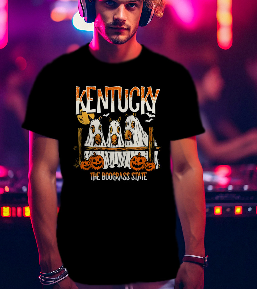 Kentucky Halloween Ghost Horses Pumpkin Boograss State T-Shirt