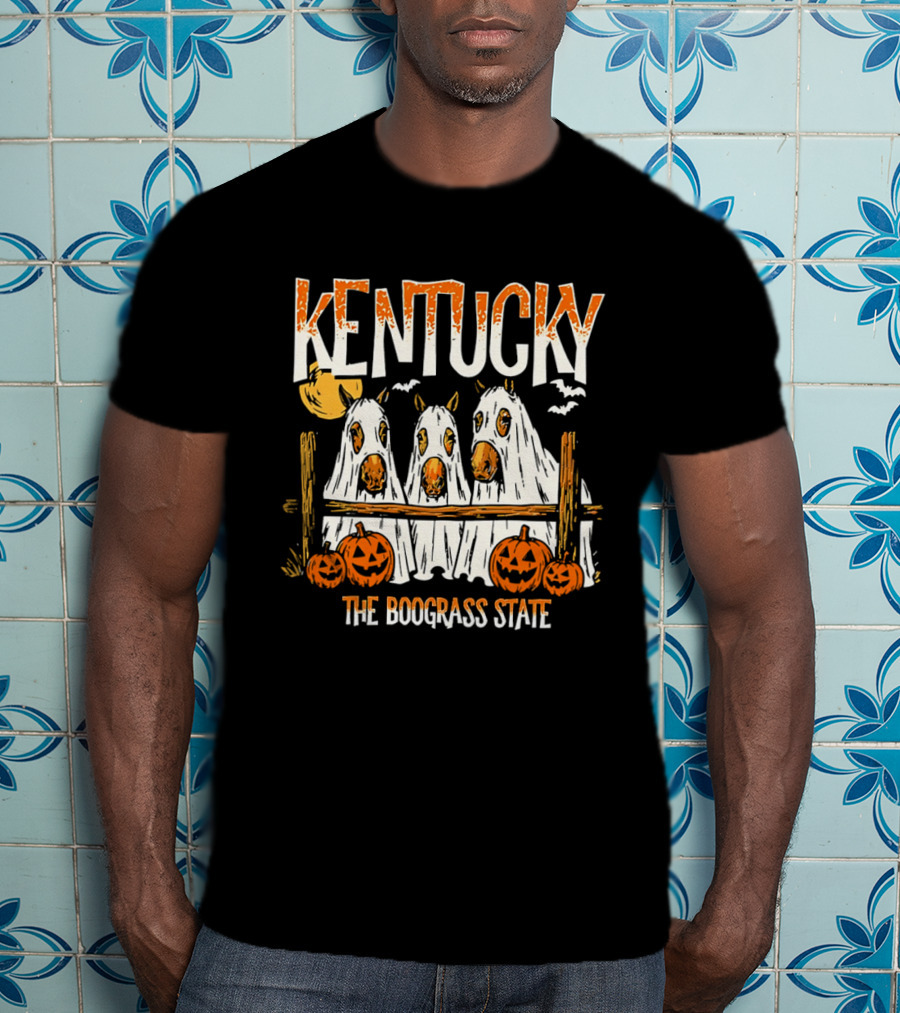 Kentucky Halloween Ghost Horses Pumpkin Boograss State T-Shirt