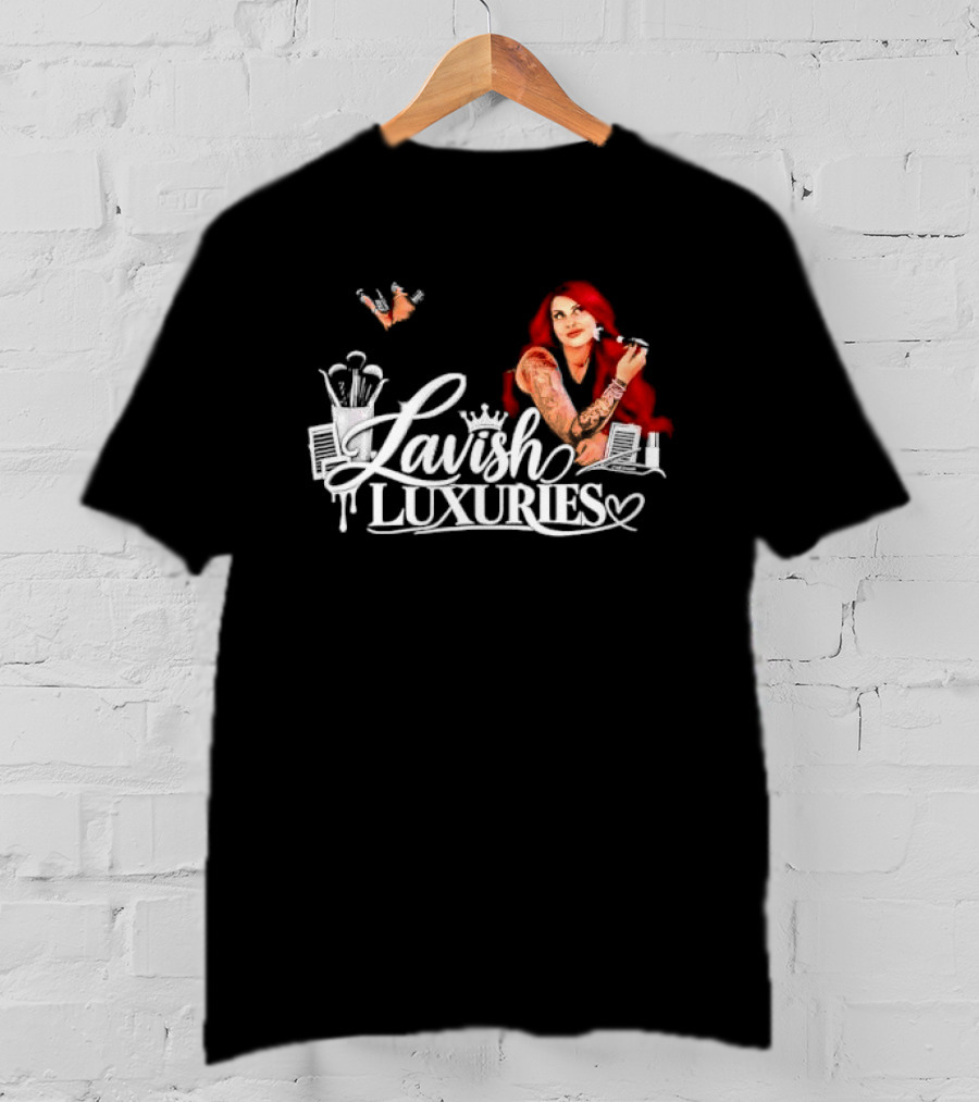 Lavish Luxuries Tattooed Red Hair Woman Makeup Brushes Lash Trays T-Shirt