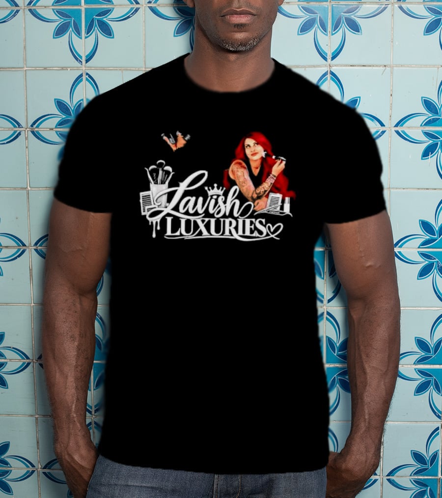 Lavish Luxuries Tattooed Red Hair Woman Makeup Brushes Lash Trays T-Shirt