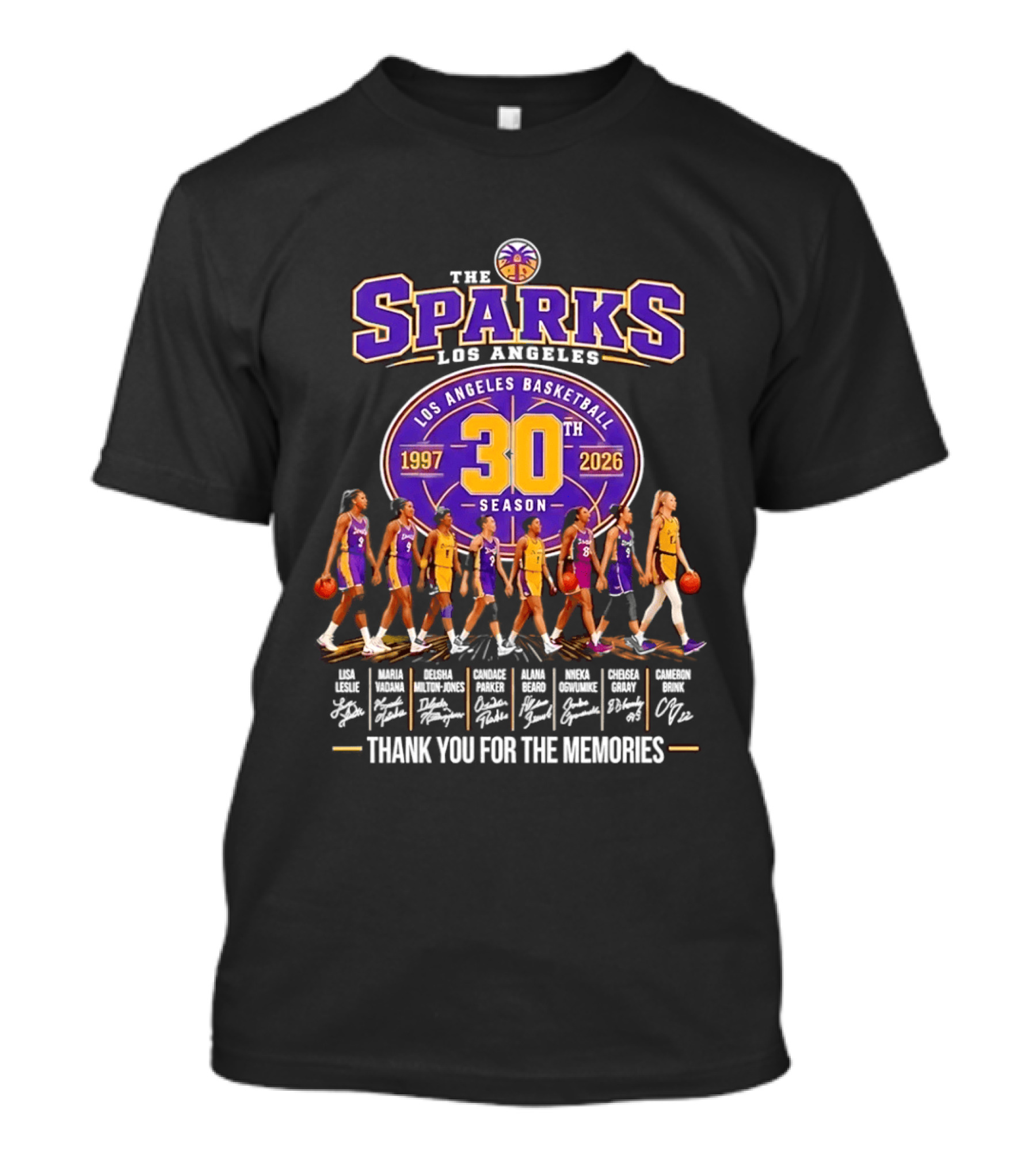 Los Angeles Sparks 30th Season 1997 2026 Basketball Thank You For The Memories Signatures T-Shirt