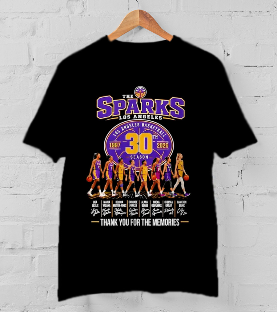Los Angeles Sparks 30th Season 1997 2026 Basketball Thank You For The Memories Signatures T-Shirt