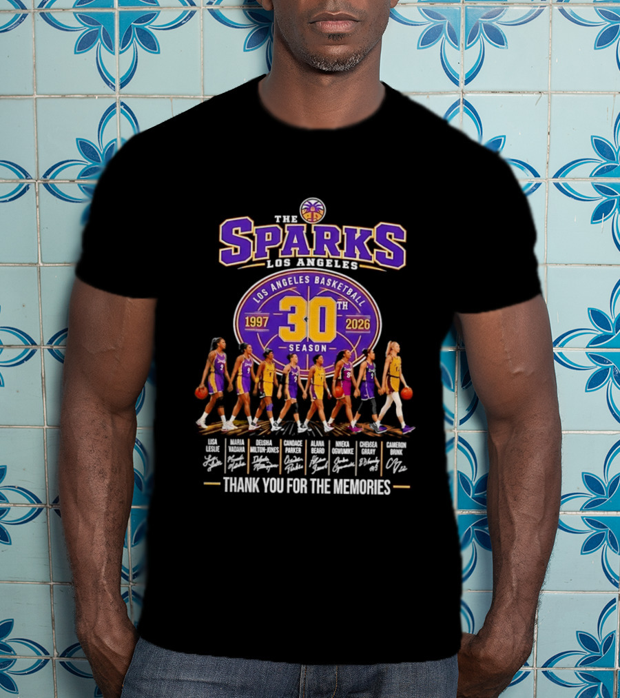 Los Angeles Sparks 30th Season 1997 2026 Basketball Thank You For The Memories Signatures T-Shirt