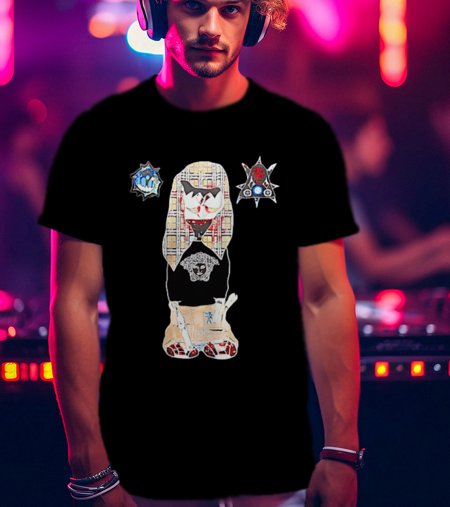 Medusa Head Cotton Streetwear With Plaid Pattern And Abstract T-Shirt