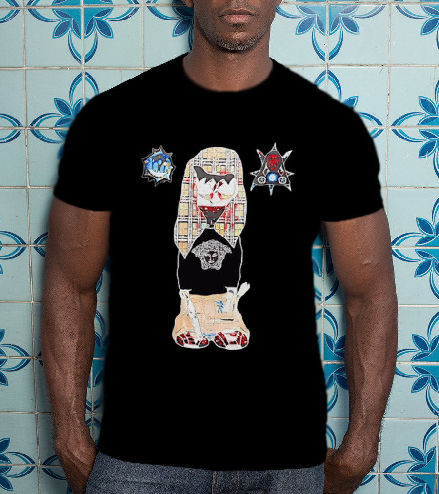 Medusa Head Cotton Streetwear With Plaid Pattern And Abstract T-Shirt