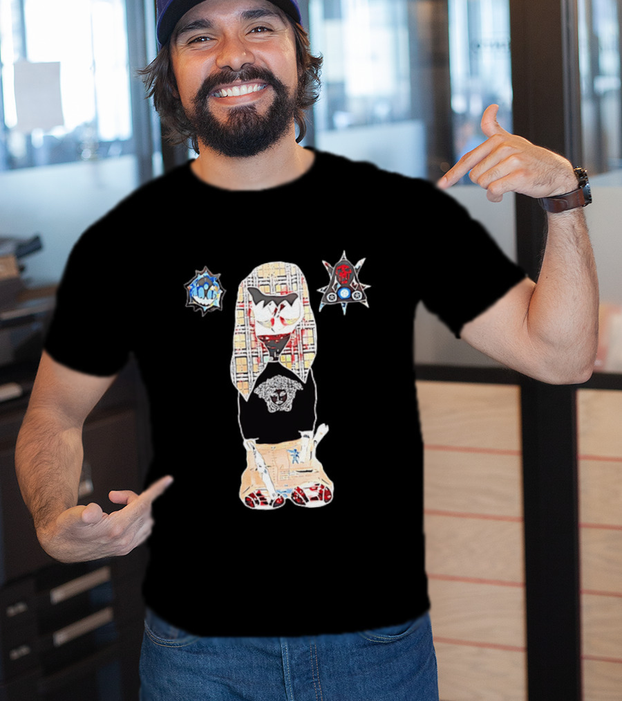 Medusa Head Cotton Streetwear With Plaid Pattern And Abstract T-Shirt