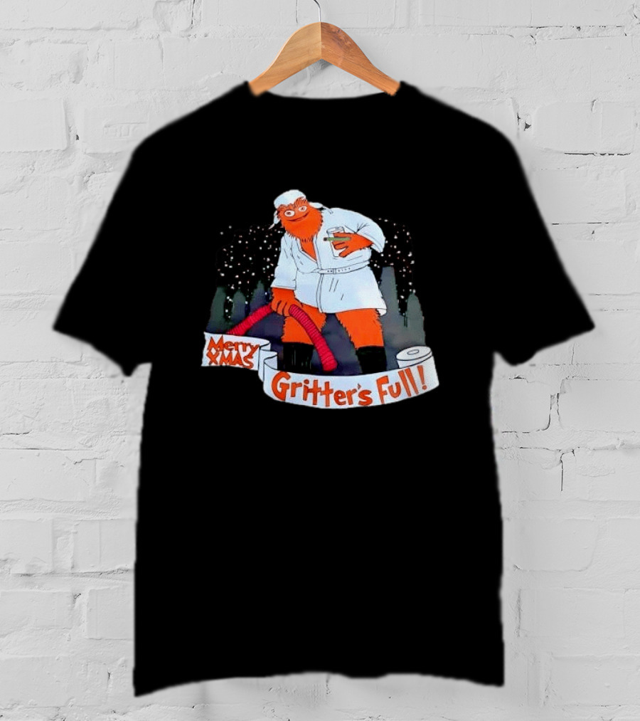 Merry Xmas Gritters Full Cartoon Orange Bathrobe Holding Hose T-Shirt