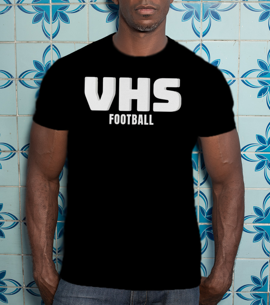 VHS Football Light Grey Textured Block Drop Shadow T-Shirt