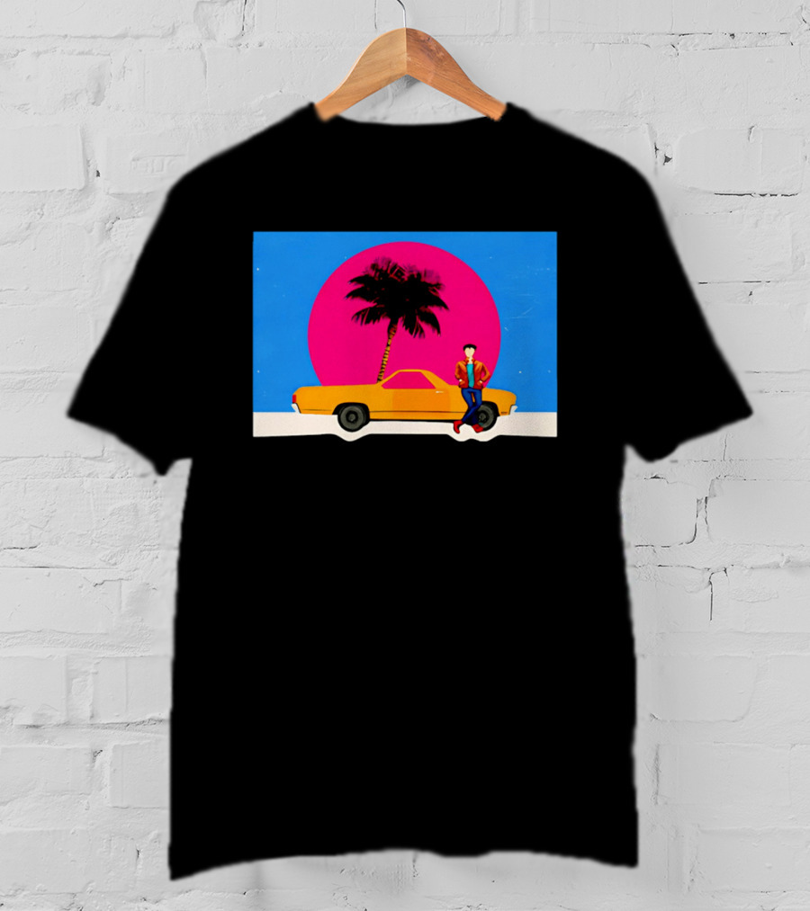 Yellow Car Palm Tree Retro Sunset Aesthetic T-Shirt