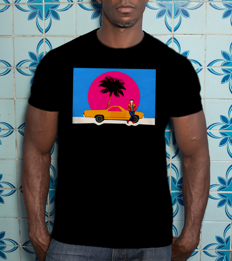 Yellow Car Palm Tree Retro Sunset Aesthetic T-Shirt
