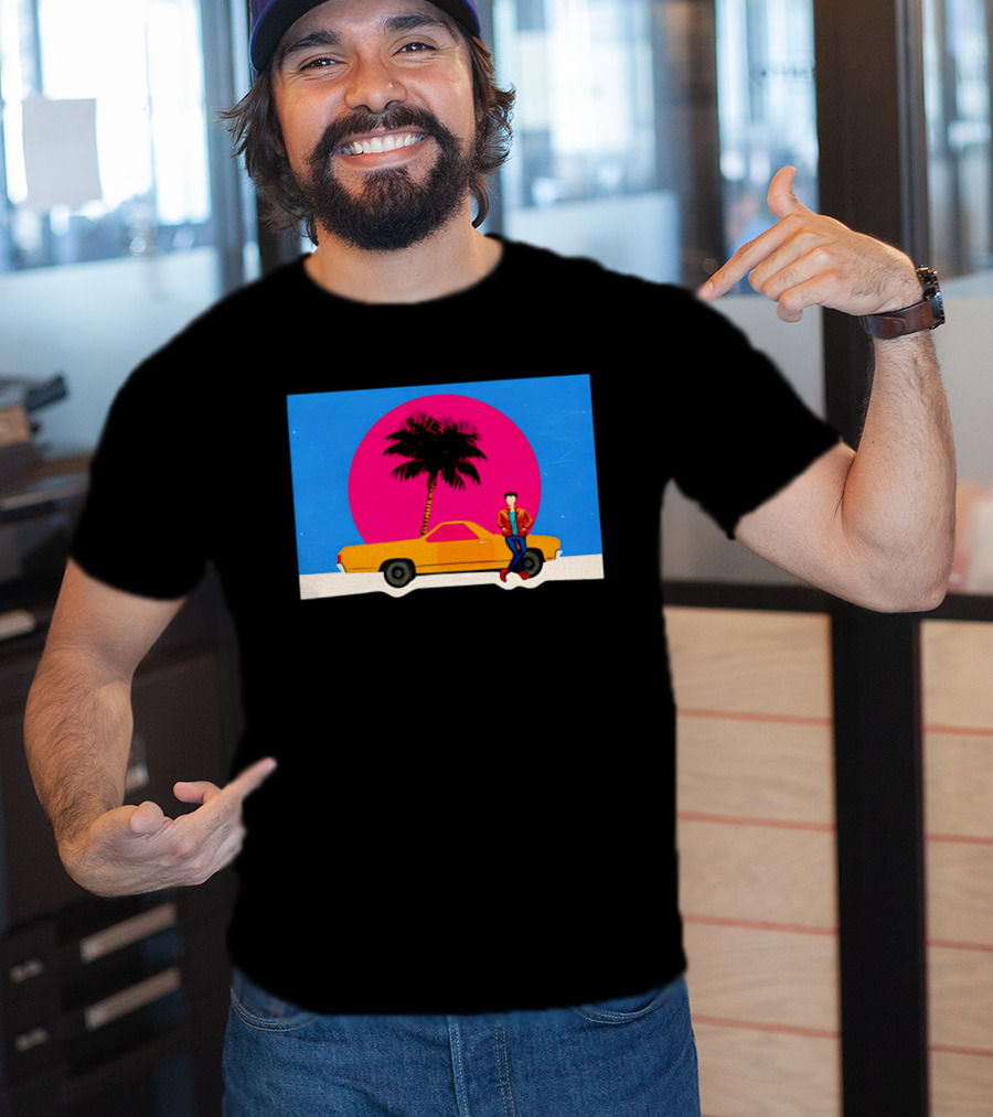 Yellow Car Palm Tree Retro Sunset Aesthetic T-Shirt