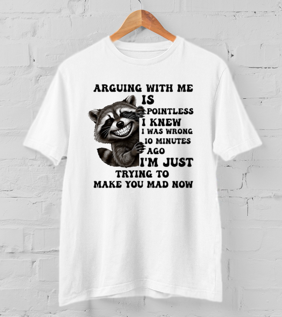 Arduing With Me Is Pointless I Knew I Was Wrong 10 Minutes Ago I'm Just Trying To Make You Mad Now Raccoon T-Shirt