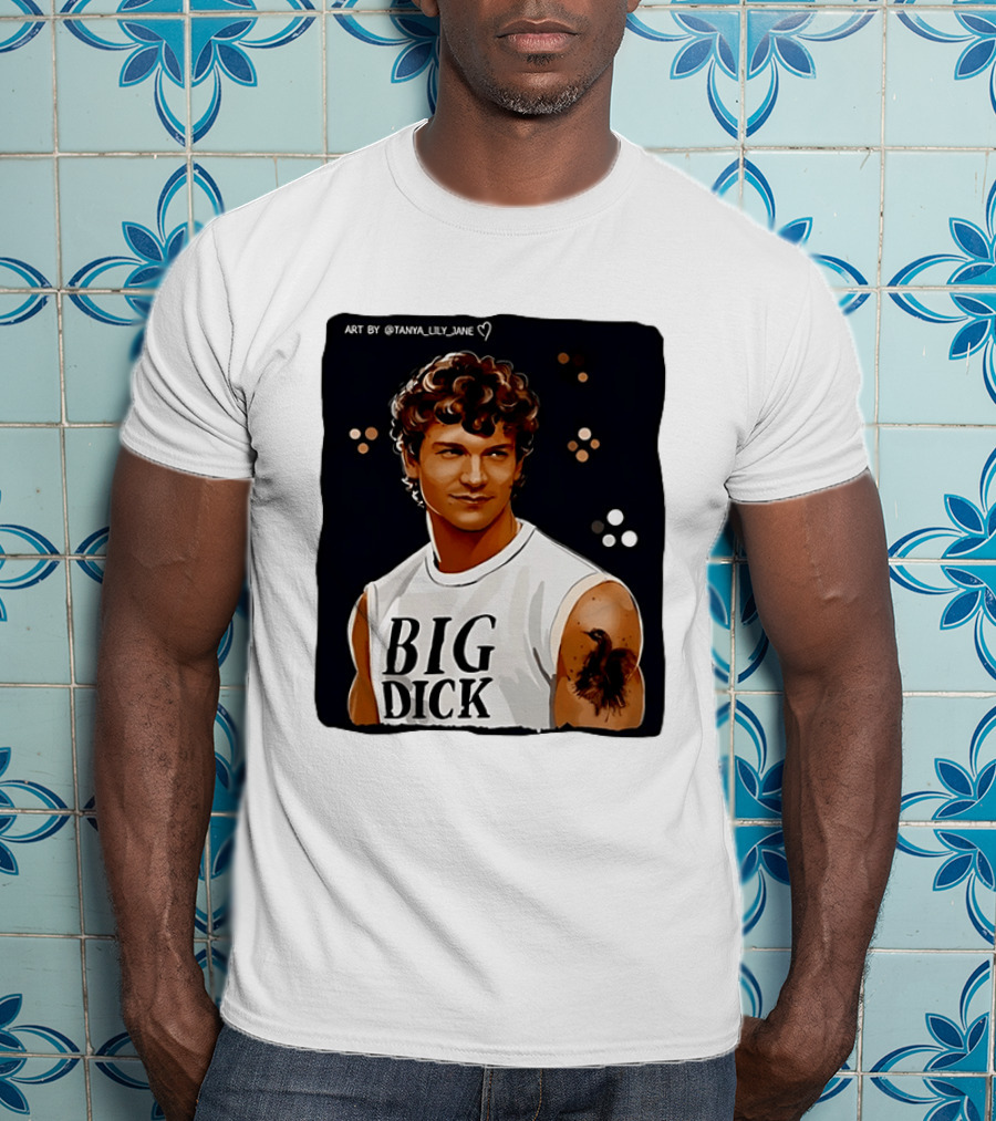 Tanya Lily Jane Big Dick Art Featuring Curly Haired Man T-Shirt