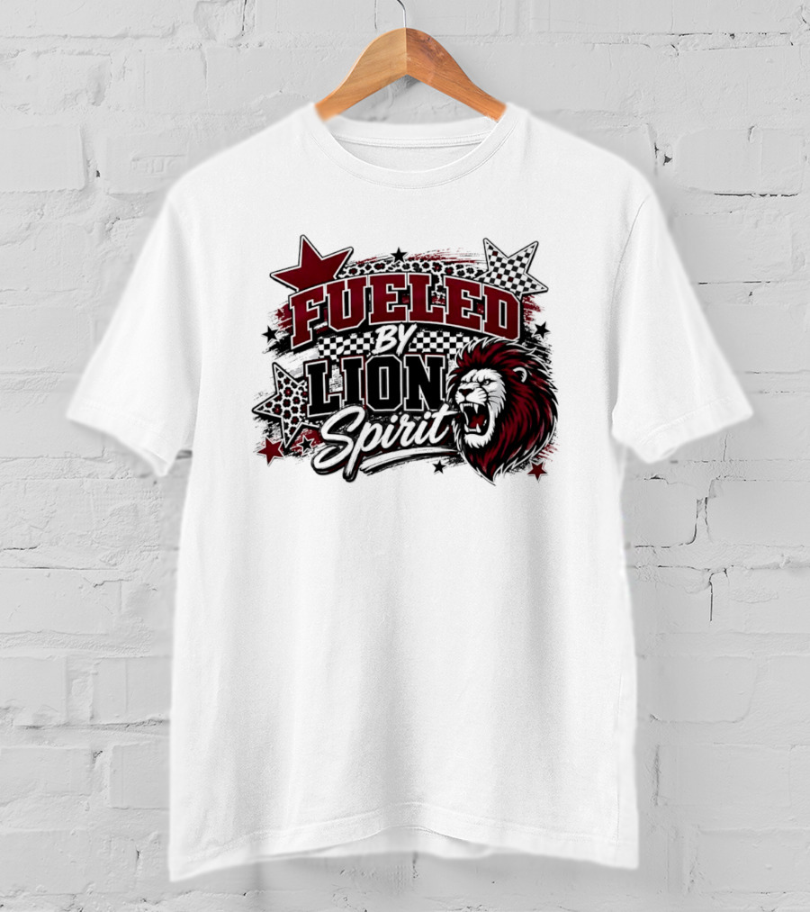 Fueled By Lion Spirit Roaring Head Leopard Patterned Stars Dynamic Energy T-Shirt