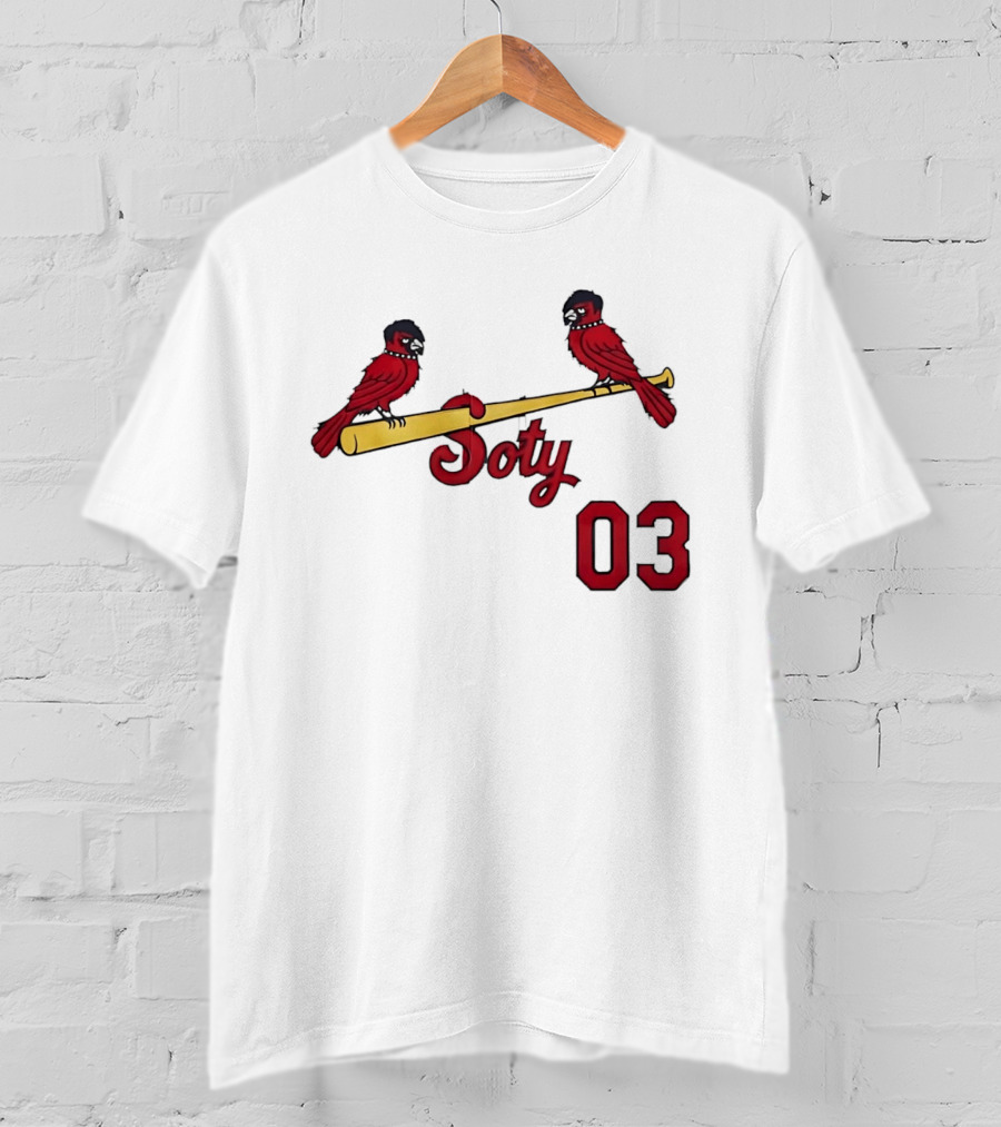 Soty 03 St Louis Cardinals Cartoon Emo Birds On Baseball Bat T-Shirt
