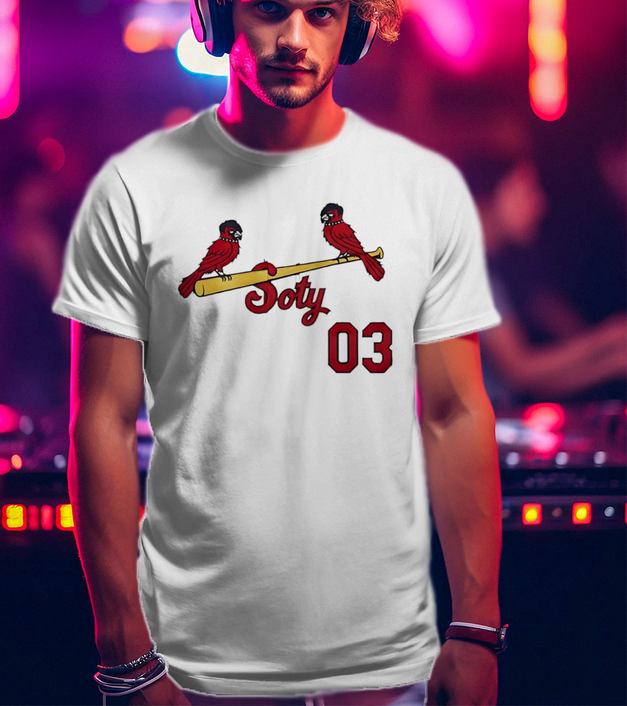 Soty 03 St Louis Cardinals Cartoon Emo Birds On Baseball Bat T-Shirt