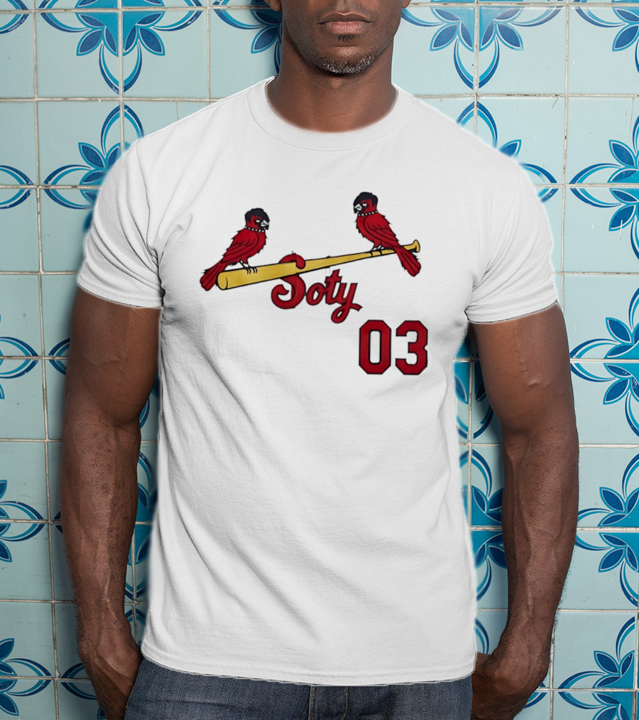 Soty 03 St Louis Cardinals Cartoon Emo Birds On Baseball Bat T-Shirt