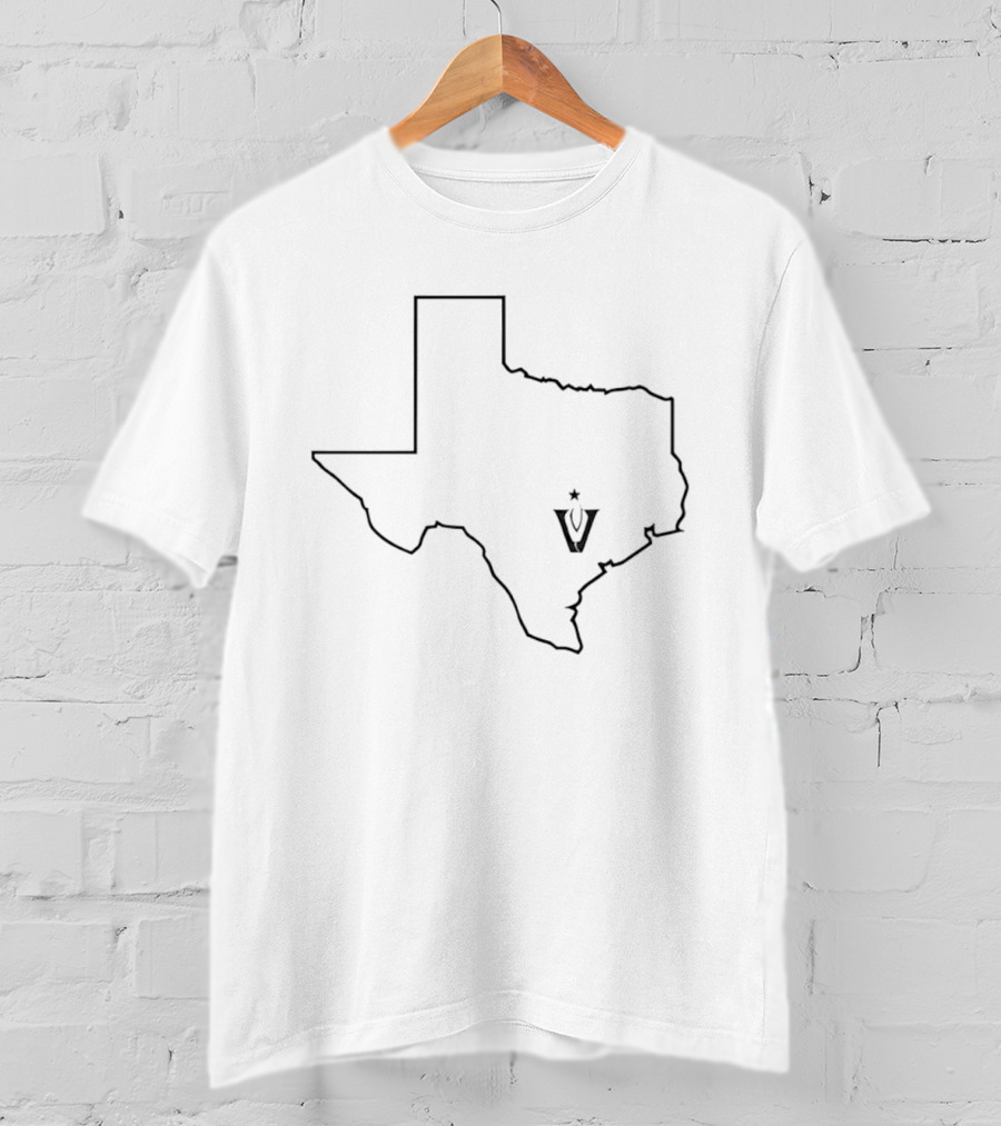 State Of Texas Map Black Line Star V T-Shirt