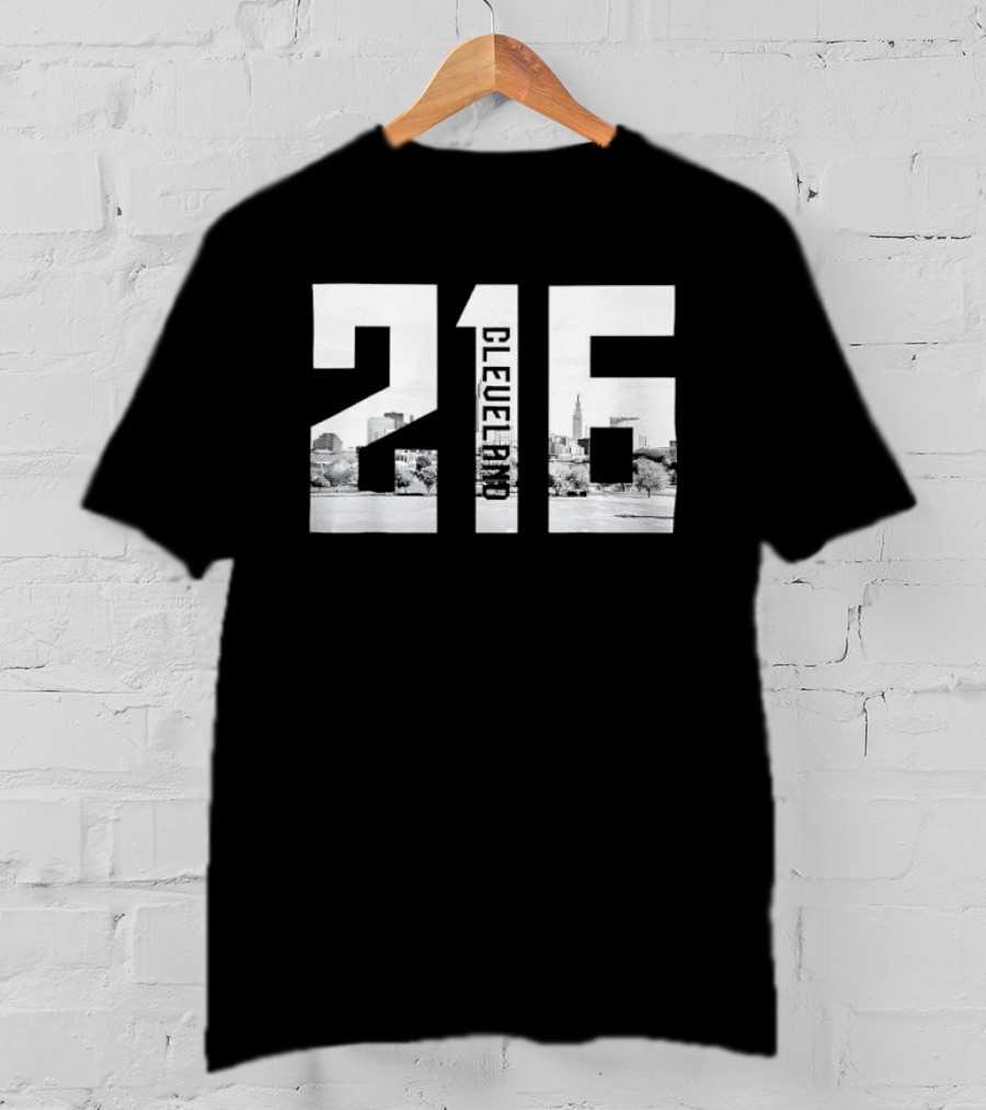 216 Cleveland Monochrome City Skyline Photo Cutout T-Shirt