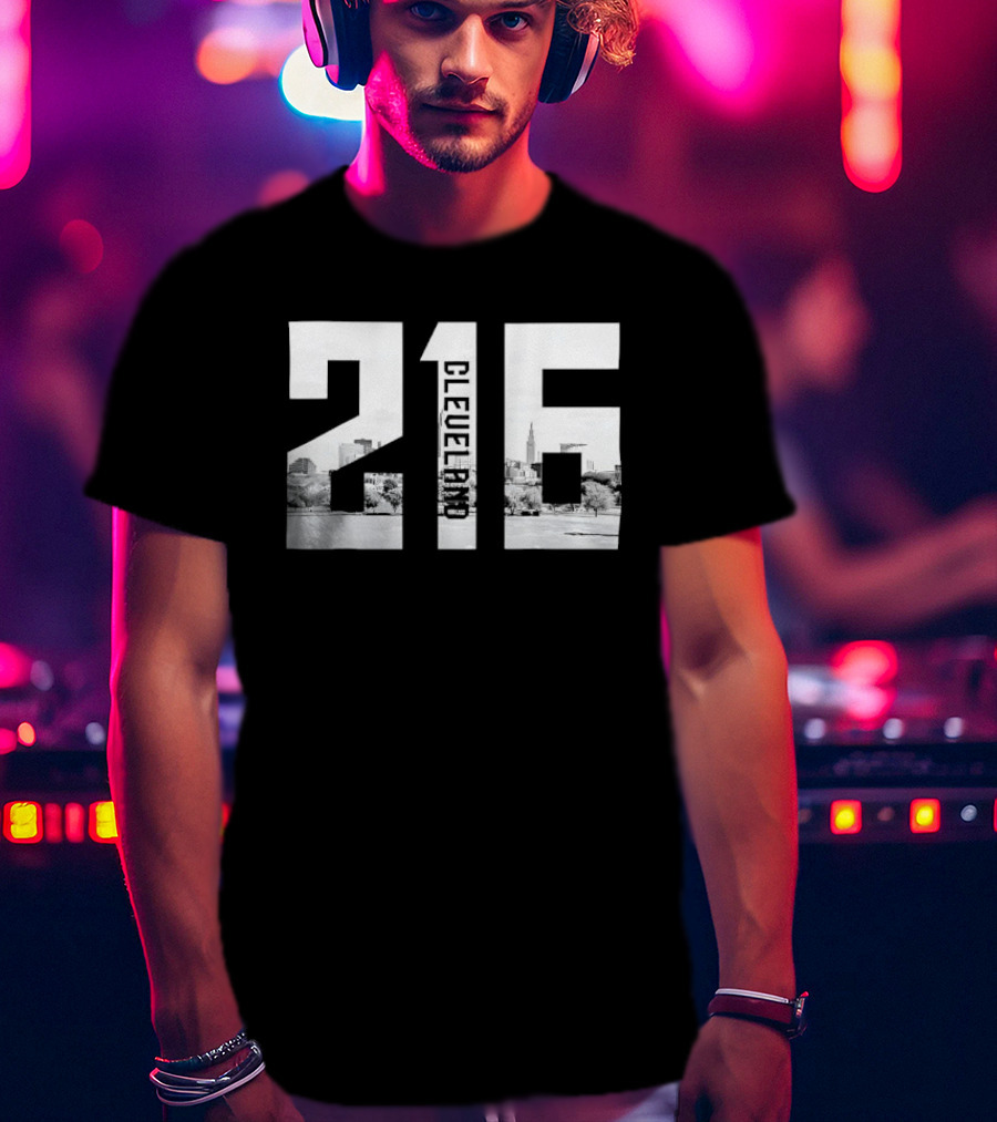 216 Cleveland Monochrome City Skyline Photo Cutout T-Shirt